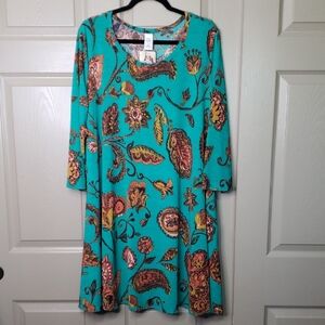 NWT Angel Heart Colorful Paisley Print Dress Pockets Stretchy Size 3XL
